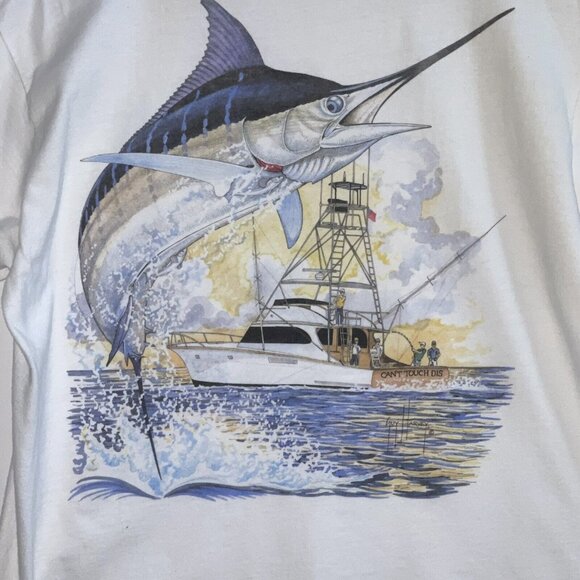 VINTAGE Guy Harvey Shirt Mens Large Fishing Can't Touch Dis USA Hanes Beefy Tee - Picture 3 of 11